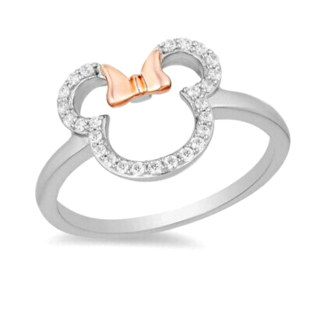 (6)⚫️🎀⚫️Disney Minnie Mouse Rose Gold Bow🎀 Accent/ Silver Ring